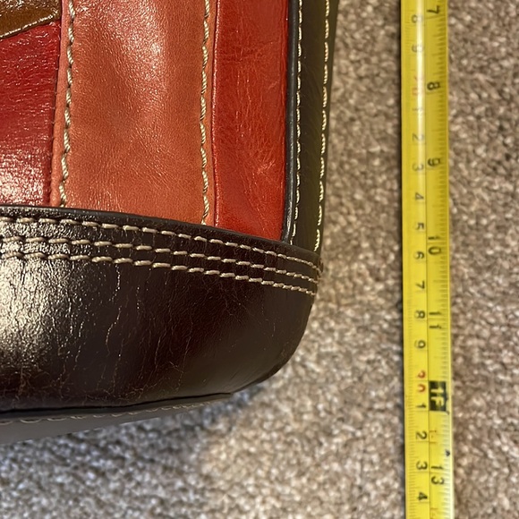 EUC FOSSIL Leather Hobo Purse Shoulder Bag Patchwork Strips Red Purple Blue - Picture 6 of 8